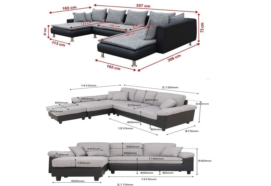 Một số kích thước phổ biến của ghế sofa